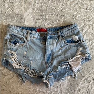 distressed jean shorts